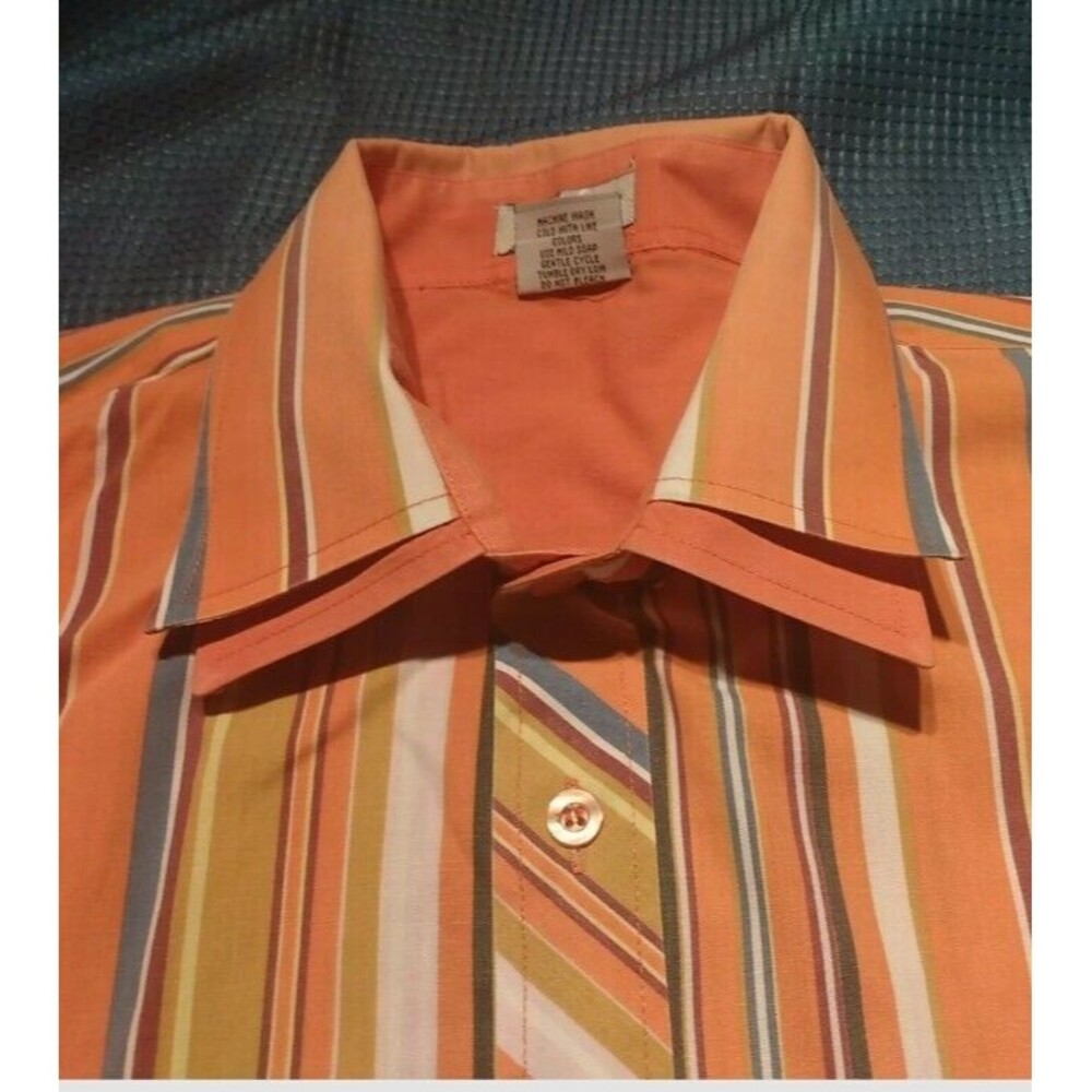 Dtek Jeans Men Shirt Sz L  Orange Stripe Long Sleeve Double Collar French Cuffs - Picture 2 of 8